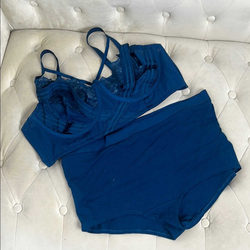 Torrid Blue Lace Bra and high waist Panty Set Sz 2